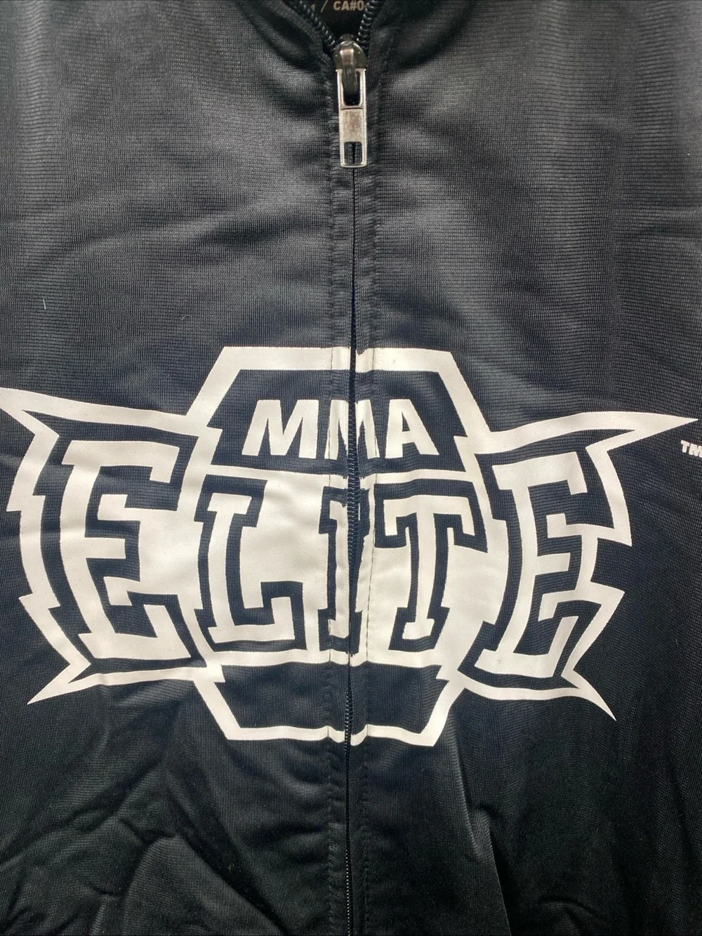 MMA Elite Jacket Black Full Zip Track Top Logo Tape Sleeves Athletic Outerwear M